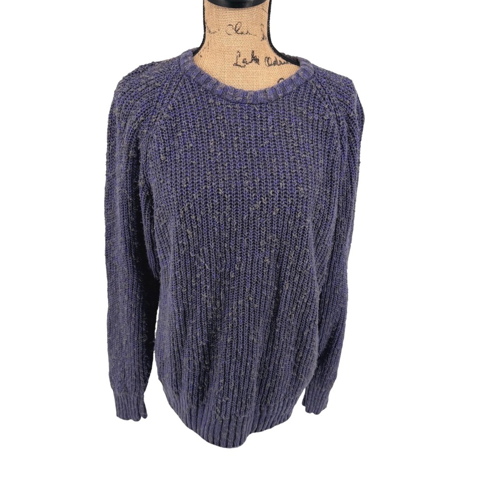Vtg City Streets Blue Gray Linen Cotton Knit Sweater Crew Neck LG Cozy Comfy 80s